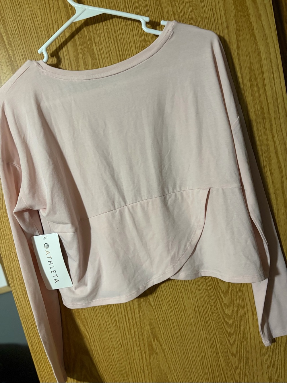 Athleta Unstinkable Pale Pink Cropped Long-Sleeve Top Small NWT